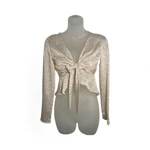 Dress Forum Cream Polka Dot Blouse with Tie-Front